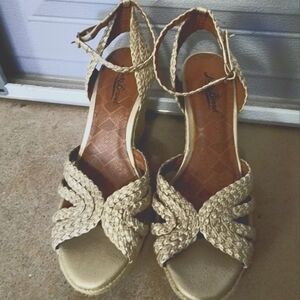LUCKY BRAND Womens Beige 1-1/2" Platform Lainey Round Toe Wedge Buckle Espadrill